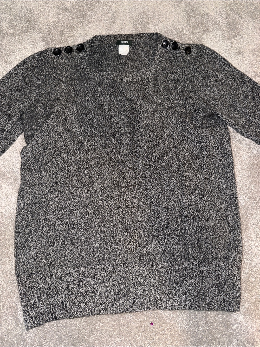 J. Crew Marled Charcoal Button-Shoulder Sweater